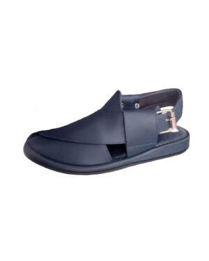 Blue Leather Round Shaped Peshawari Chappal