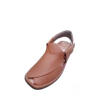 Tan Brown Leather Round Shape Peshawari Chappal