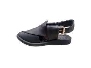 Black Leather Round Shaped Peshawari Chappal